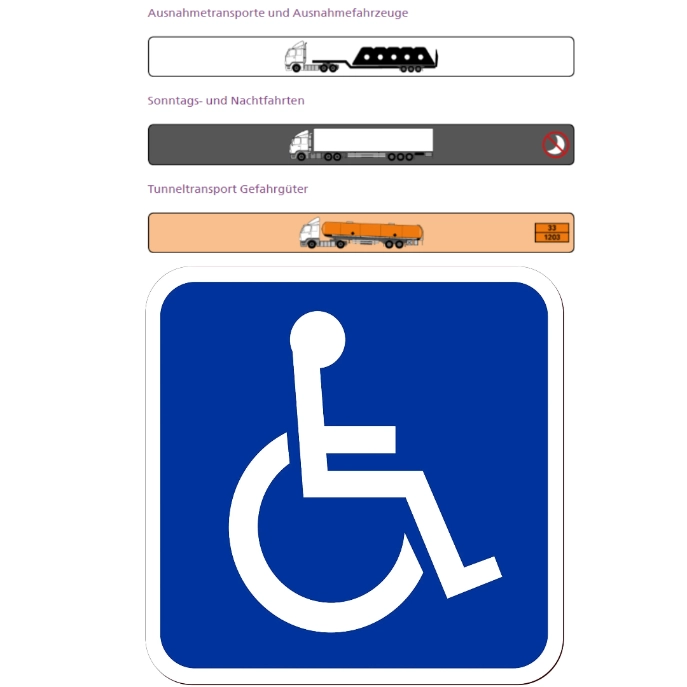 Ausnahme Transporte / Schwerverkehrstransporte / Parkkarte für behinderte Personen