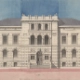 Projektplan Zuger Regierungsgebäude, Ostfassade gegen den Postplatz, undatiert (ca. 1868). Staatsarchiv Zug.