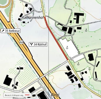 Vollsperrung Abschnitt Katharinenhof bis Knoten Holzhäusern-​/Blegi-​/Langackerstrasse