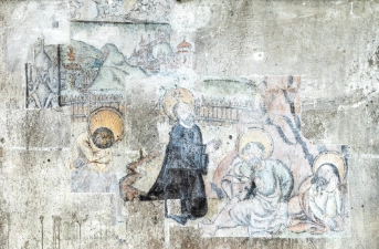 Wandmalerei mit betendem Jesus und schlafenden Jüngern
