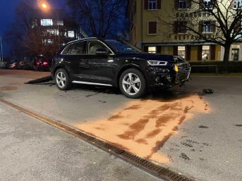 Auto auf Parkverbotstafel – Loch im Trottoir 
