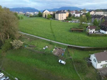 Auto rollt über Wiese in Garten