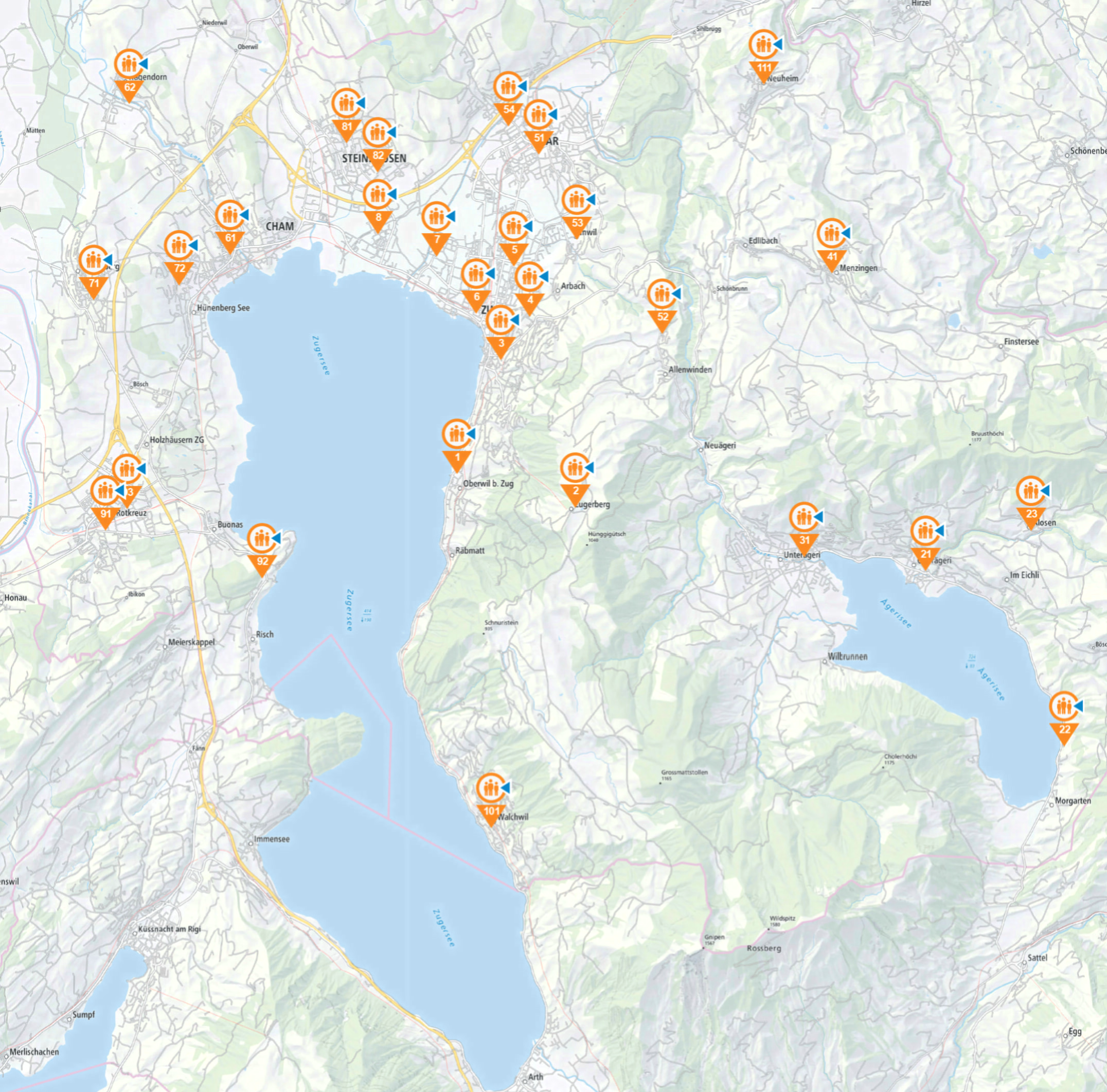 Übersicht Notfalltreffpunkte Kanton Zug